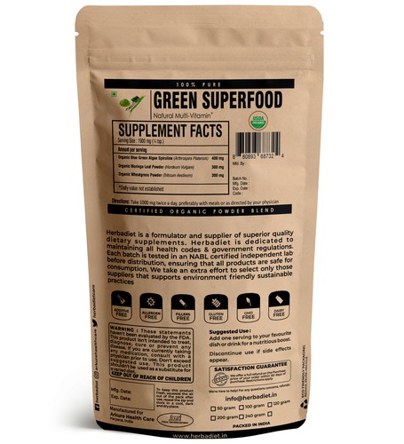 Super Greens Superfood Powder Moringa, Spirulina, Wheatgrass Vitamins & Minerals - Picture 2 of 3