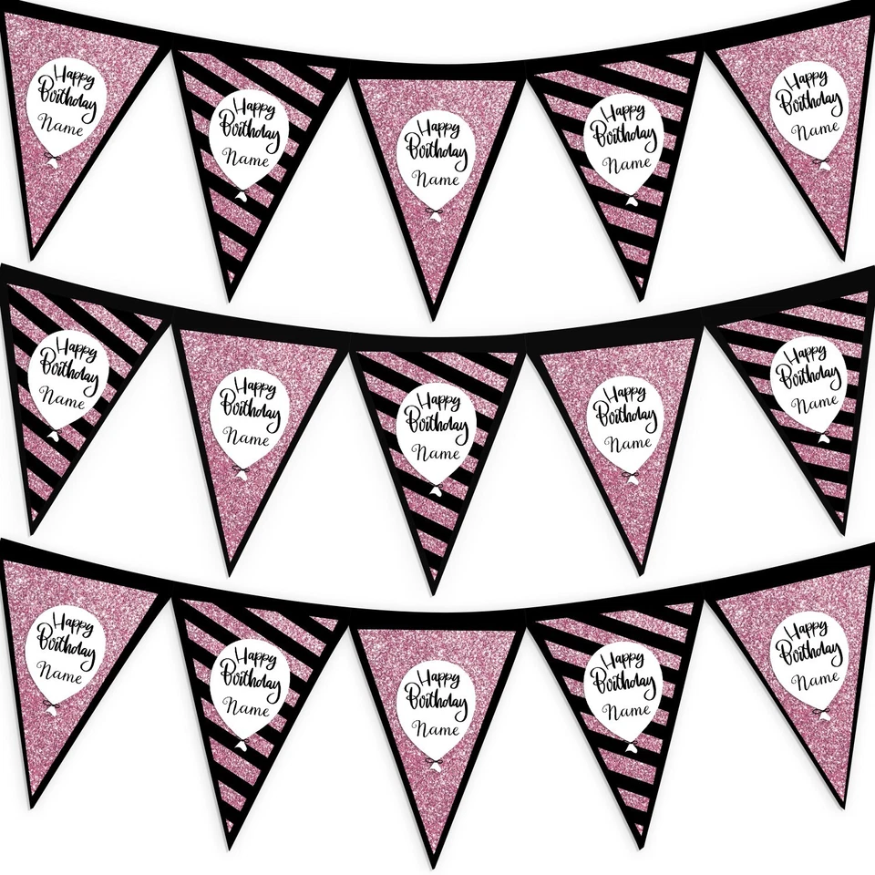 Personalisiert Rosa Sparkle Geburtstag Party Wimpel Dekoration 3M Stoff - Bild 1 von 4