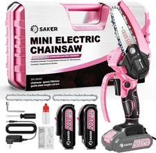 Pink Mini Chainsaw Cordless 4 inch, Handheld Electric Chainsaw Gift Woman