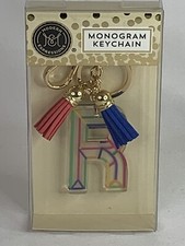 Modern Expressions Monogram Keychain R Red and blue Pom Pom Tassels