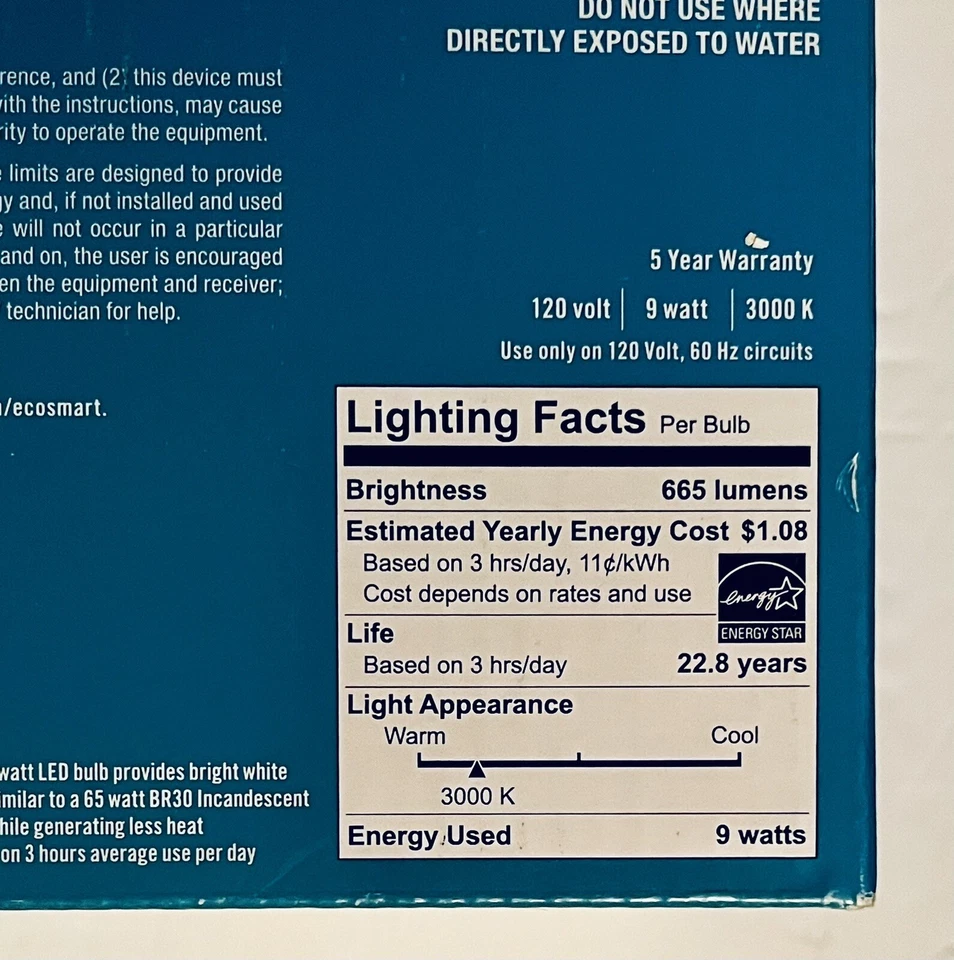 EcoSmart 65W Equivalent BR30 Dimmable LED Light Bulb, Bright White (6-Pack) NEW - Image 4 of 4