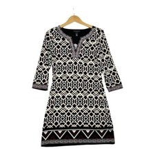 White House Black Market Women's Geometrical/Aztec V Neck Shift Dress Size Small