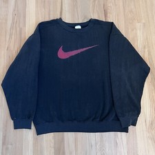 Vintage NIKE Large Swoosh Crewneck Sweatshirt Black Red USA Made Size M Rare