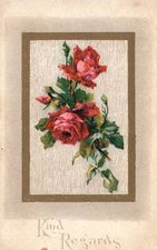 Vintage Postcard Kind Regards Red Roses Design All Good Wishes Message Greetings