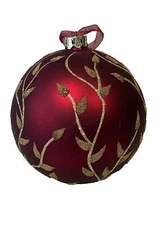6" Glass Red Gold Hand Blown  Christmas Ornament