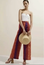 Anthropologie SIKA Abstract Wide Leg High Waist Burgundy Trousers Womens 2P NWT