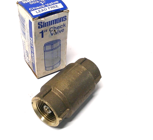 1" NPT IN-LINE CHECK VALVE BRASS SPRING LOADED 400 PSI Simmons 503SB USA 2ER09