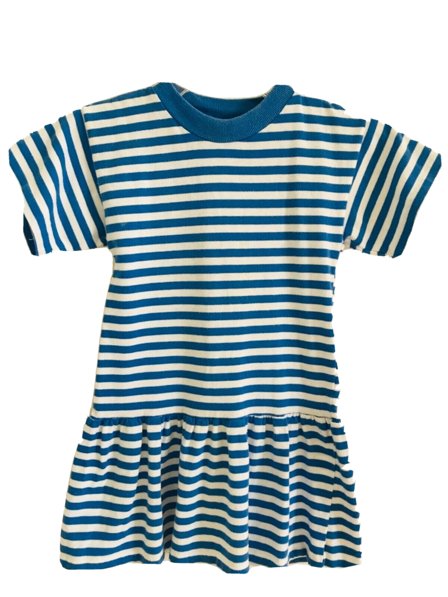 BUSTER BROWN GIRLS DRESS BLUE AND WHITE STRIPES SIZE 6 EUC