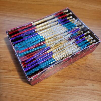 Vintage Teacher's Pencils Box Over 100+ Pencils Metallic Shiney School Writing 
