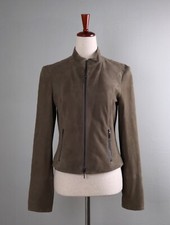 Etcetera $595 Soft Suede Leather Full Zip Up Solid Beige Jacket Top Size 2
