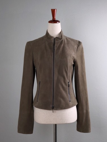 ETCETERA $ 595 weiches Wildleder Leder durchgehender Reißverschluss solide beige Jacke Top Größe 2