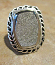 HEAVIER Vintage 925 Sterling Silver DRUSY QUARTZ Ring Signed PJC Size 8