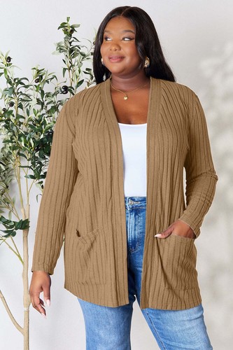 Cardigan Open Front Sweater Knit Women's Ribbed Long Pockets Sleeve Size Jacket - Picture 6 of 42