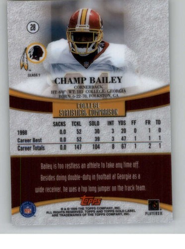 1999 Topps Gold Label Class 1 #28 Champ Bailey RC (ref 133582) - Picture 2 of 2