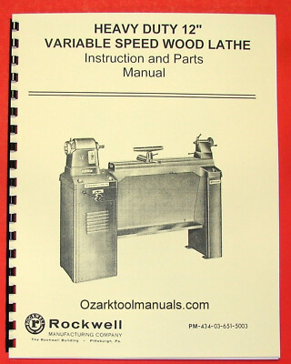 #ad ROCKWELL 12quot; New Style Variable Wood Lathe Owner Instruction Parts Manual 0591 $19.50