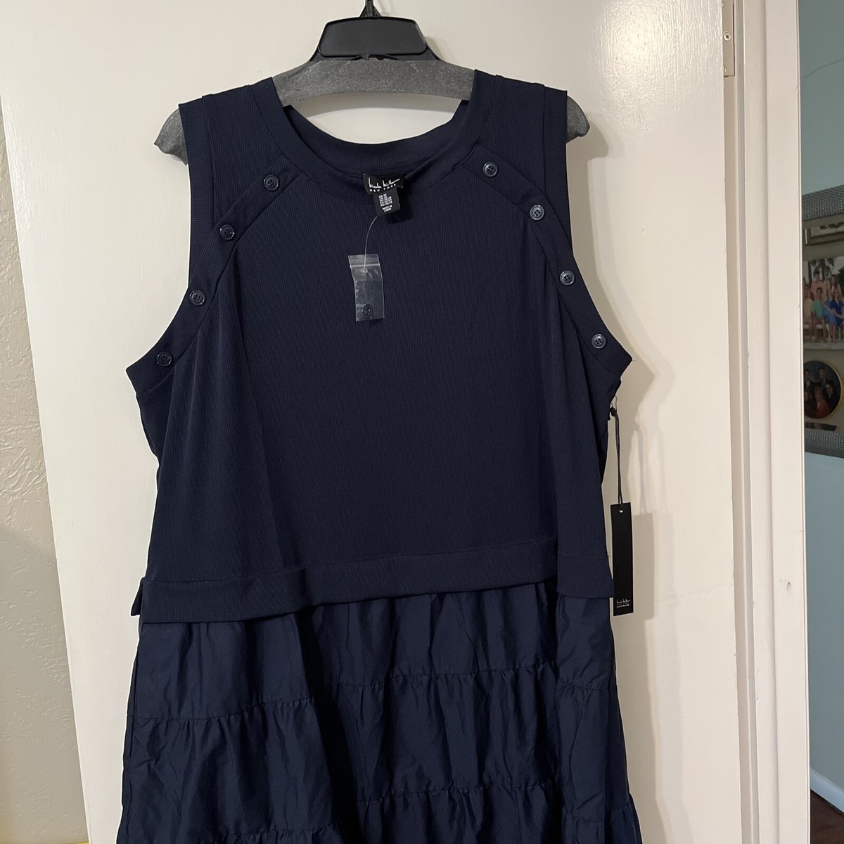 nicole miller navy blue dress Nicole Miller Navy Blue Maxi dress Tiered Plus 3X New NWT Knit Top Mixed  Media