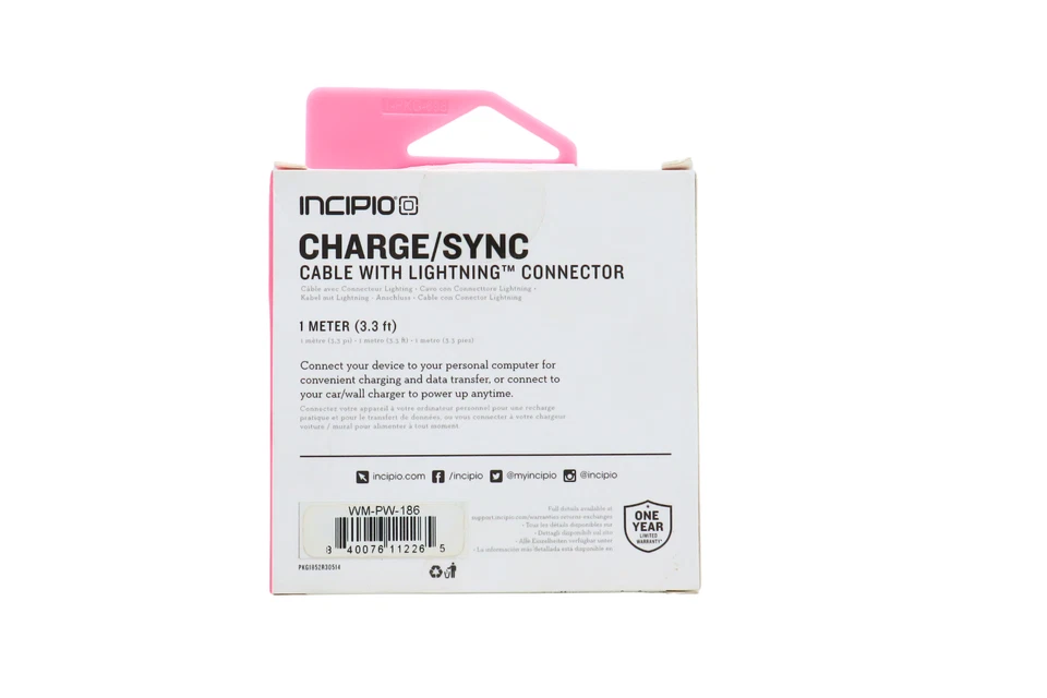 Cable Incipio Charge/Sync Rosa 3.3 Pies Con Conector Hecho para iPhone Foto 4 de 4