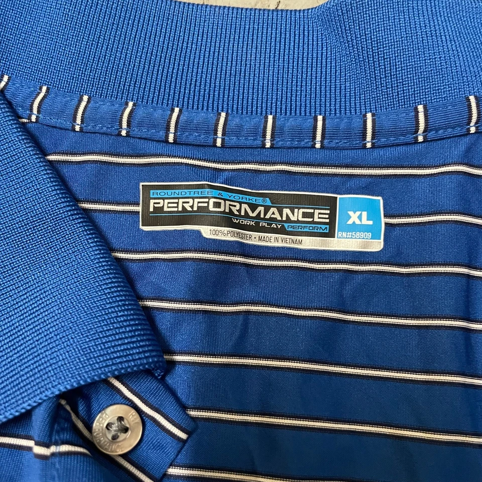 Camiseta polo de golf Roundtree & York azul a rayas XL manga corta Foto 2 de 4