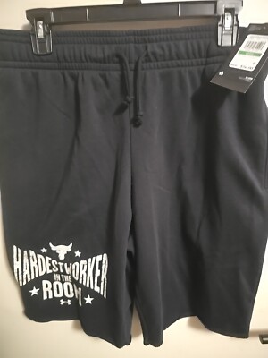 2-2024-NWTS-Under Armour Men's Project Rock Terry+woven Shorts LG New Black 