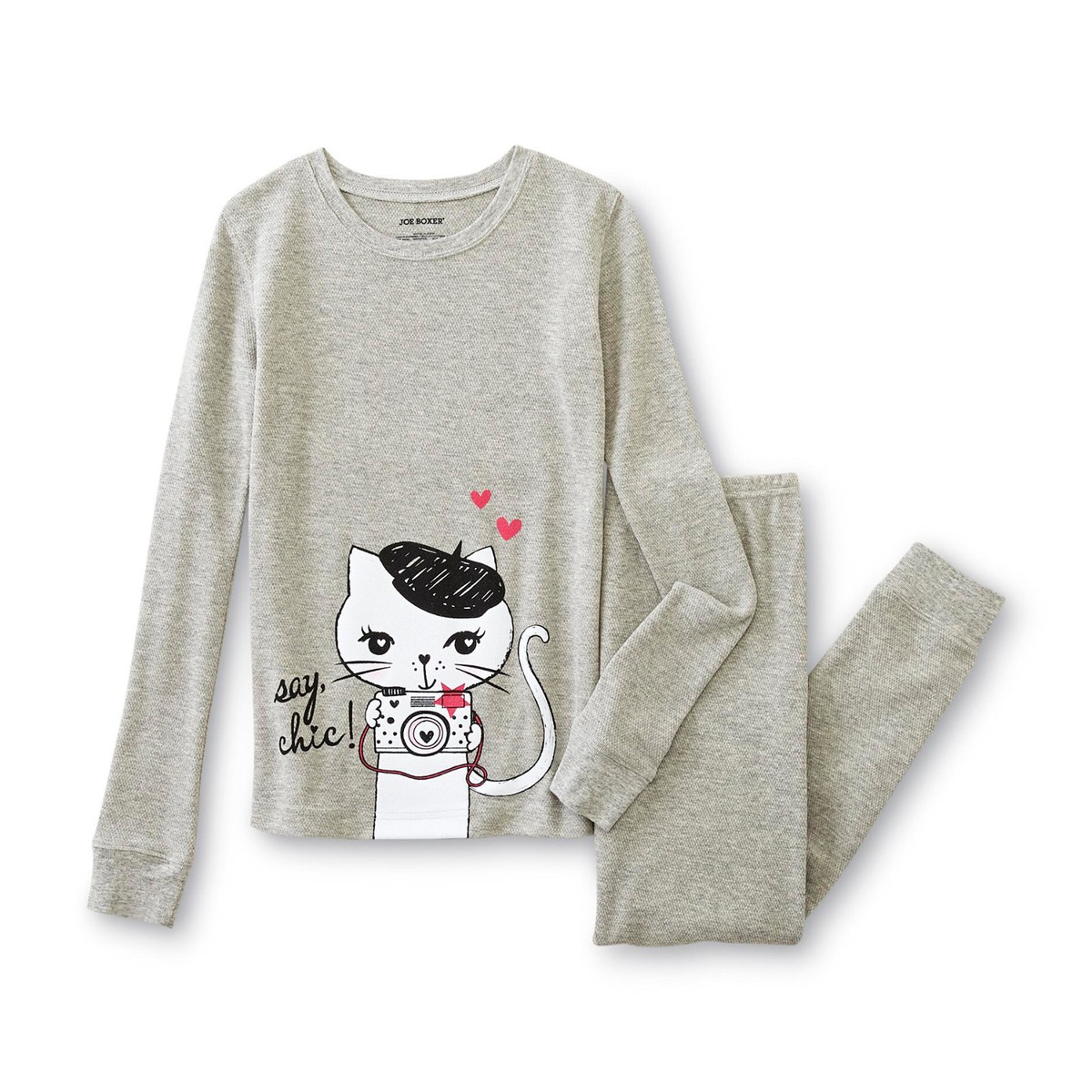 Joe Boxer Girl's Thermal Artsy Cat Piece Pajama Shirt Pants Size 4,