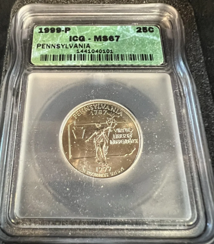 1999 P ICG MS67 Washington 25c Pennsylvania State Quarter W/ Case - Picture 2 of 4