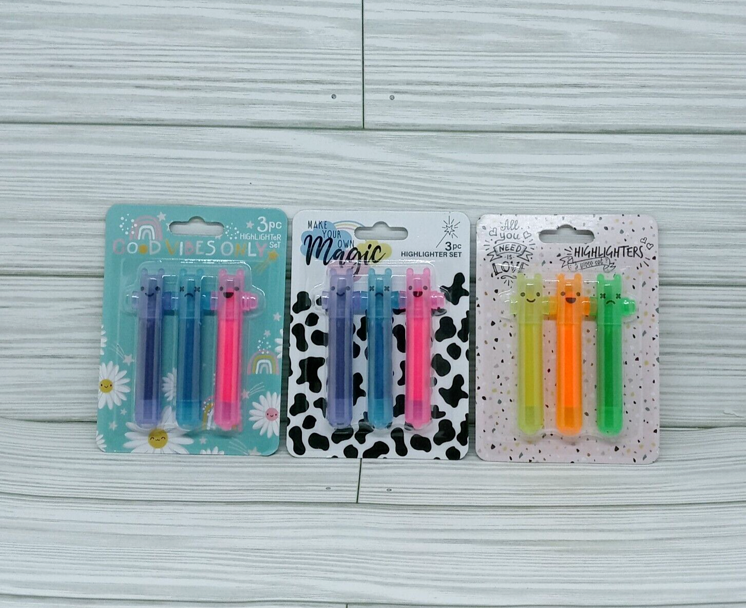 Mini Highlighters 3 pc Set Kawaii Design - 3 Packs-image