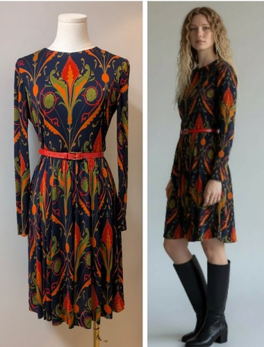 Vintage 60's MOD Saks Fifth Avenue Jersey Art Noveau Deco Print Dress S, $62.99