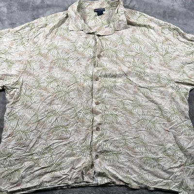 Knightsbridge Hawaiian Rayon Shirt Mens 3X Beige Palm Leaf Camp Collar Button Up