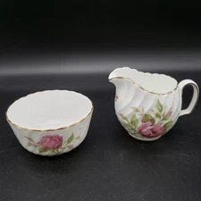 Vintage Adderley Fine Bone China Rose Creamer & Sugar Bowl Set England H463