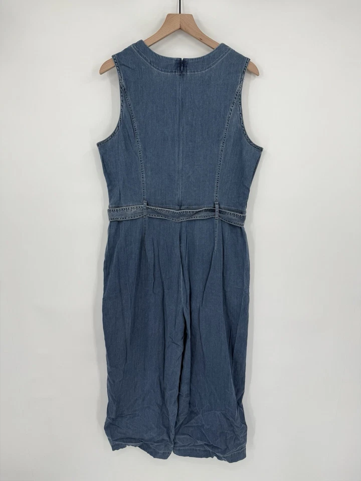 WHITE HOUSE BLACK MARKET Lace Up Blue Denim Cropped Jumpsuit Women’s Size 16 - Image 2 of 4