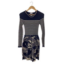 Red Valentino Rayon Border Stripe Long Sleeve Dress Size S Black Made in Romania