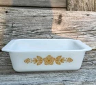 Vintage PYREX White Loaf Pan Butterfly Gold Pattern Collectible 1970s Baking