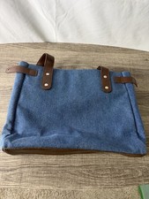 Denim Tote Bag Brown Faux Leather Straps Plaid Lined Casual Handbag Purse
