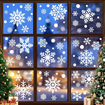 116PCS Christmas Decorations, 9 Sheets Christmas Window Clings, Snowflake Win...