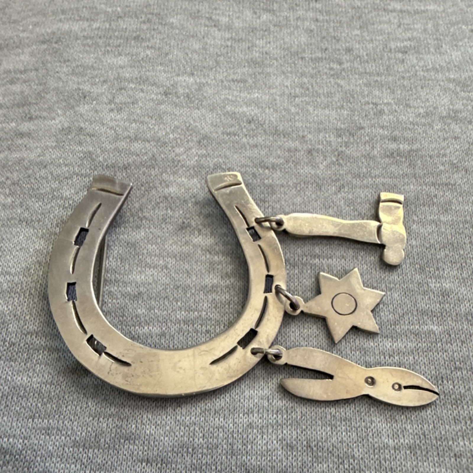 Vintage MEXICO Sterling Silver Horseshoe Brooch Western Tools Theme Signed 925
