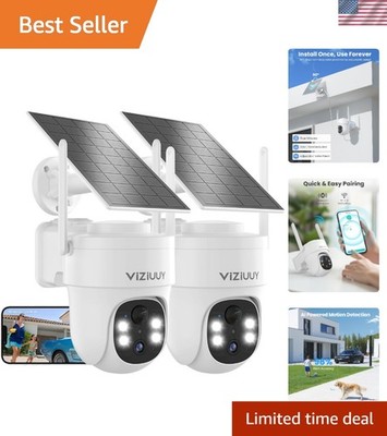 2 Pack Wireless Solar Security Cameras with 3MP, 360° Pan Tilt & Color Night ...
