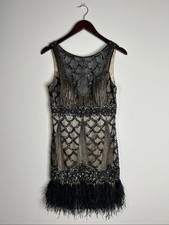 Sue Wong Dress Women’s 6 Black Sequin Beaded Feather Sleeveless Flapper Mini