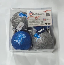 Detroit Lions Christmas Tree Holiday Ornament - Glitter Balls 4 pack Logo