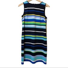 Maggy London Sleeveless Striped Shift Dress Size 4 Blue