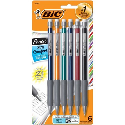 BIC Xtra Comfort Mechanical Pencils 0.5mm 6 Count with Erasers and Grip