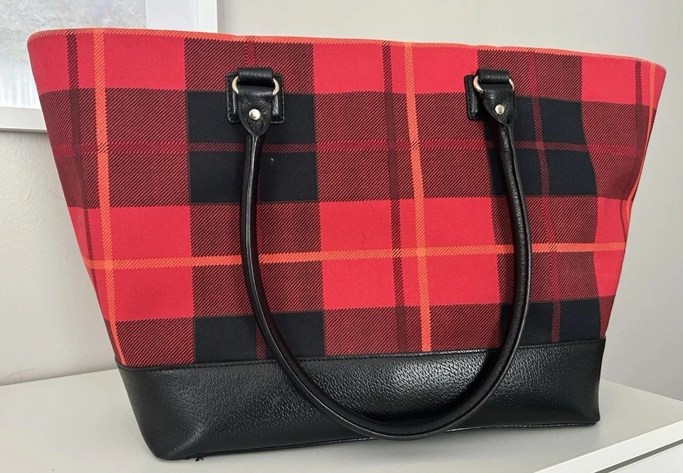 Kate Spade Wellesley Plaid Harmony Tote Shoulder Bag Red, Black - Image 2 of 3
