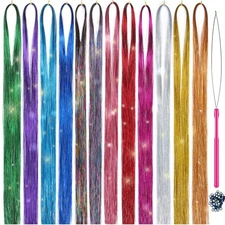 Hair Tinsel Kit Strands With Tool 47 Inch 12 Colors 2100 Strands Fairy Hair T...