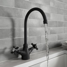 Sinkoro Traditional Kitchen Mixer Tap Brass Twin Crosshead Handles Matt Black