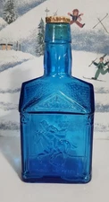 Vintage Wheaton Cobalt Blue Glass Bottle Paul Revere Embossed w/ Cork 8"