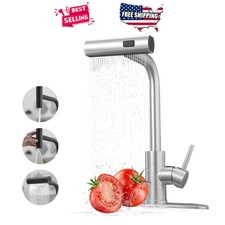 Waterfall Kitchen Faucet Pull Down Sprayer Single Handle Stainless Steel Brushed