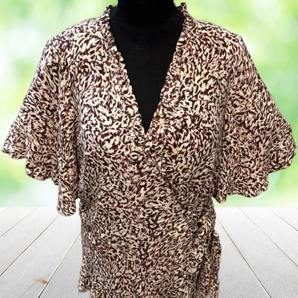 Top envolvente JESSICA SIMPSON talla 1X estampado animal peplum manga aleteada sobrepelliz nuevo con etiquetas Foto 3 de 4