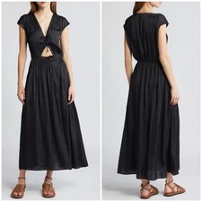 New Sessun Vittoria Cutout Satin Dress Black Gathered Sz XS