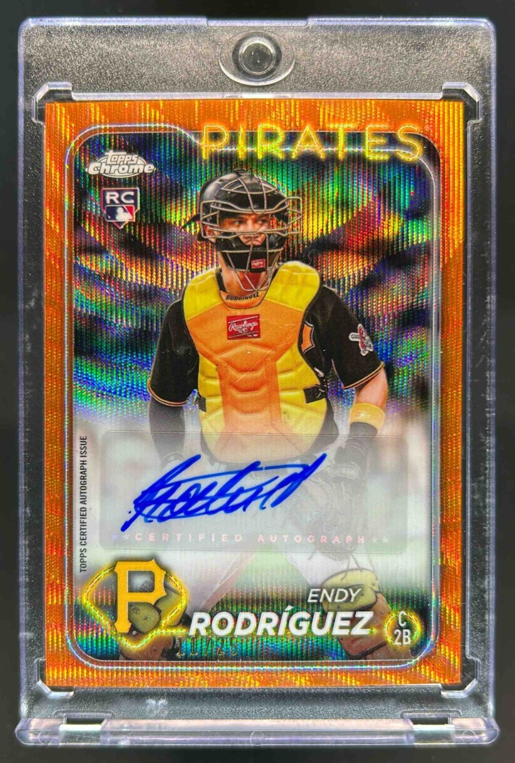 2024 Topps Chrome Update Endy Rodriguez Auto RC Orange Wave Refractor #11/25