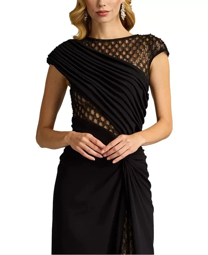 Tadashi Shoji Black Nude Jetta Peek-A-Boo Illusion Gown Dress Size Small $558 - Image 4 of 4