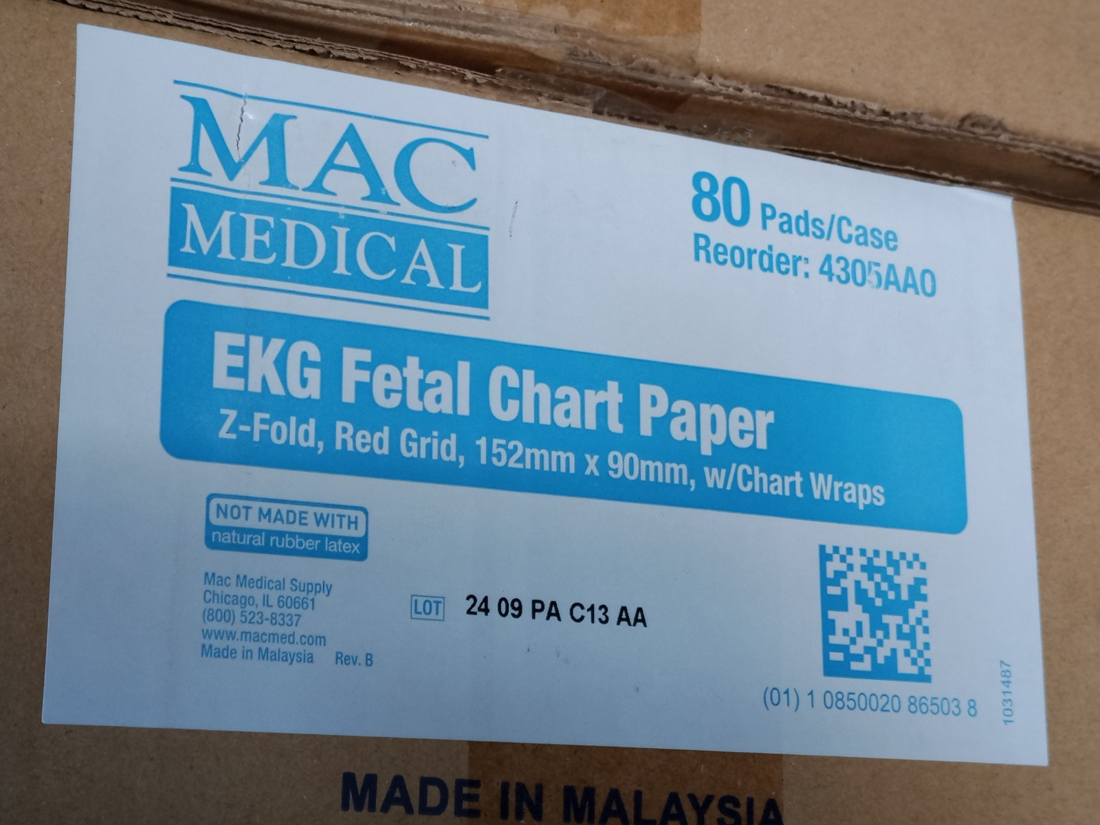 MAC Medical 4305AAO EKG Fetal Chart Paper Z-Fold Red Grid 152x90mm 80 pads/case